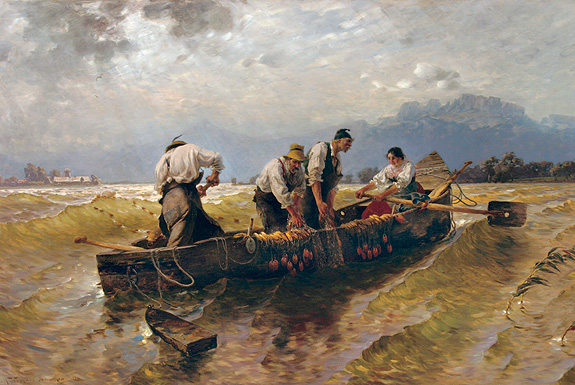 "Fischzug am Chiemsee", Joseph Wopfner, 1886