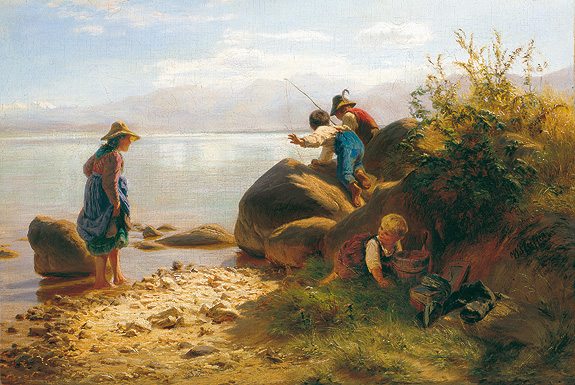 "Fischende Kinder am Chiemsee", Friedrich Wilhelm Pfeiffer