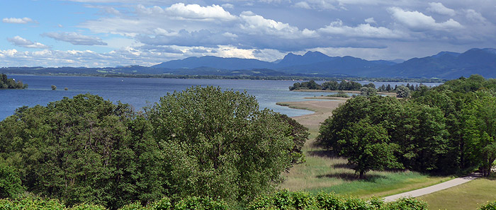 Picture: View from Herrenchiemsee Island to the Chiemsee and the mountains